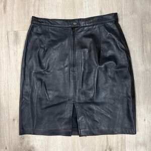 House Of Leather Toronto Canada Genuine Leather Midi Skirt Black Vintage Size 18
